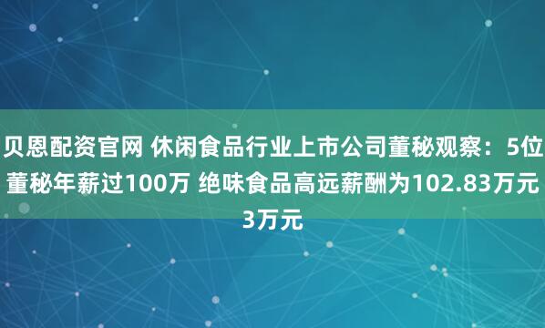 贝恩配资官网 休闲食品行业上市公司董秘观察：5位董秘年薪过100万 绝味食品高远薪酬为102.83万元